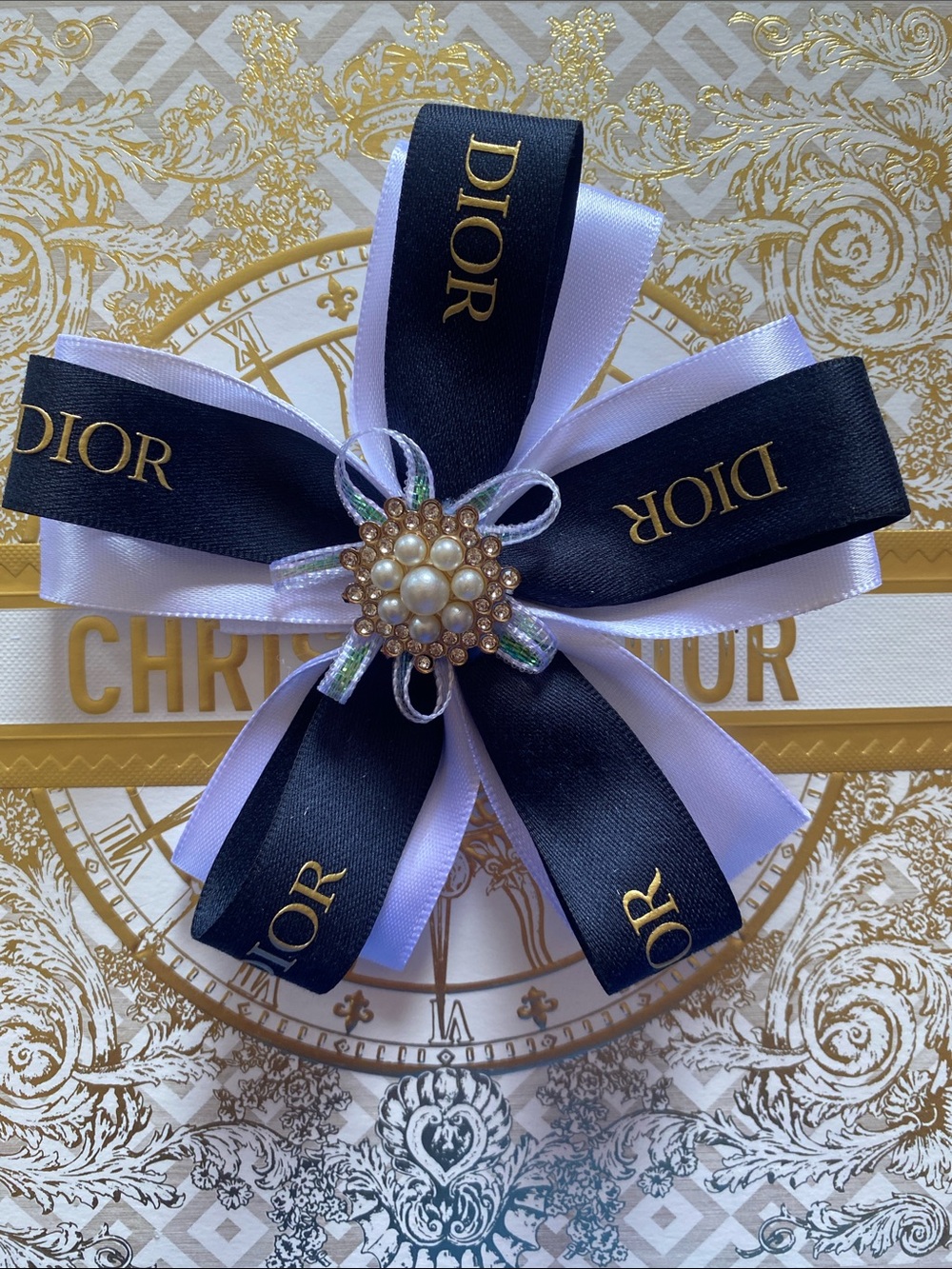 Handmade Dior Navy and White Hair Clip With Pearl Center